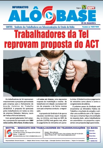 REPROVADA: Trabalhadores seguem orientaÃ§Ã£o do Sindicato e rejeitam proposta da TEL